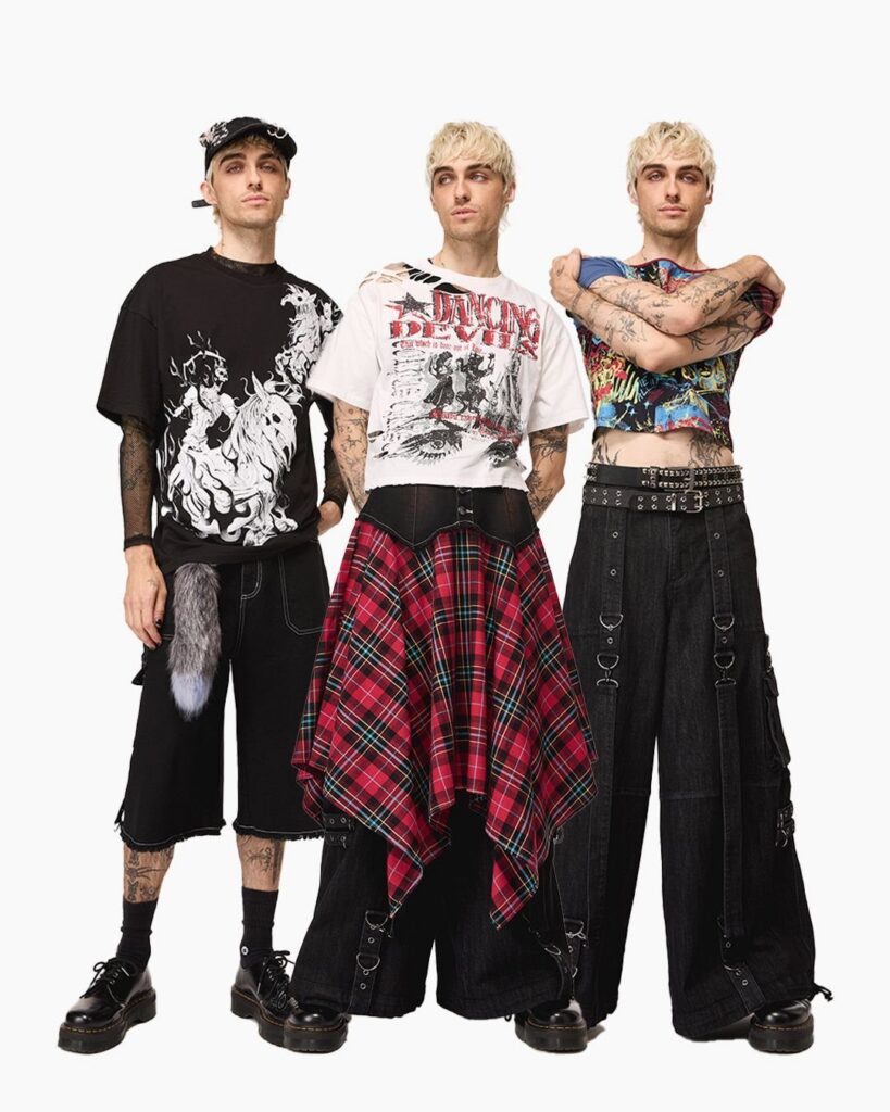 Three men in alternative clothing posing against a plain white background.